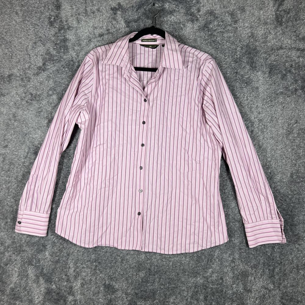 Eddie Bauer Shirt Womens XL Pink Striped Button-Up Collared 100% Cotton